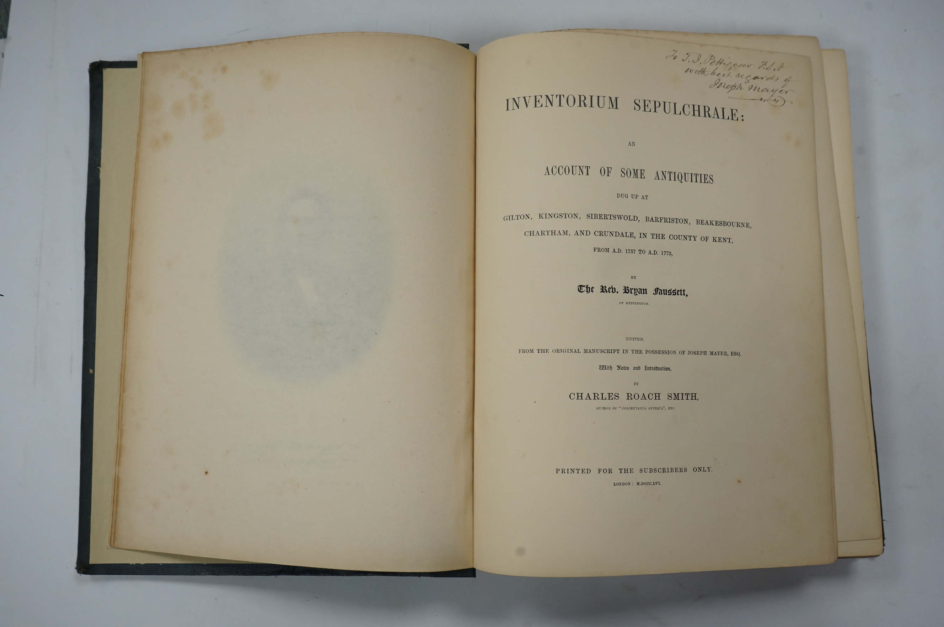 Fausset, Rev. Bryan - Inventorium Sepulchrale: an account of some antiquities dug up at Gilton, Kingston, Sibertswold, Barfriston, Beakesbourne, Chartham, and Crundale, in the County of Kent, from A.D.1757 to A.D.1773. f